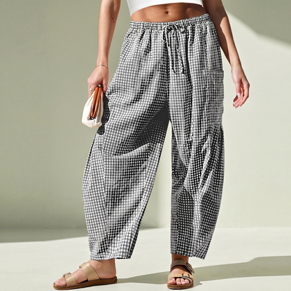 Dwnly Linen Pants - Black Gingham