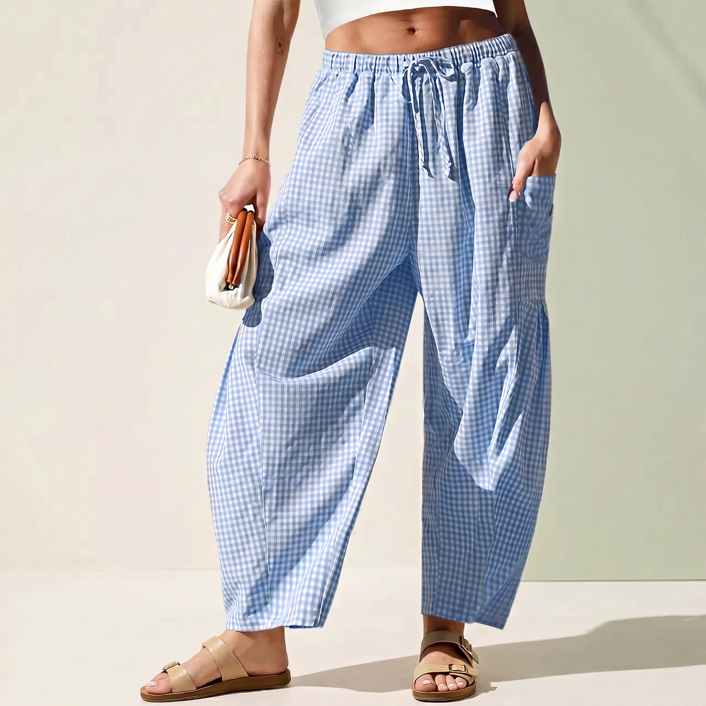 Dwnly Linen Pants - Blue Gingham