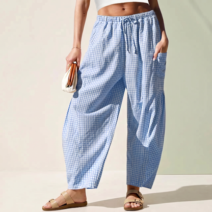 Dwnly Linen Pants - Blue Gingham