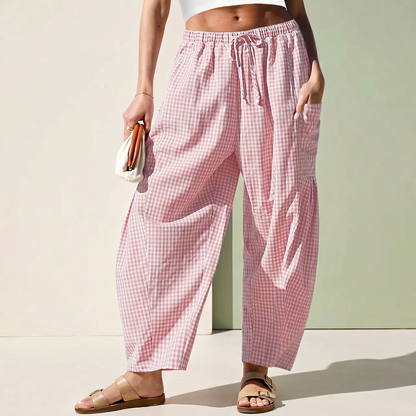 Dwnly Linen Pants - Pink Gingham