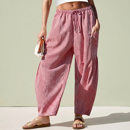 Dwnly Linen Pants - Red Gingham