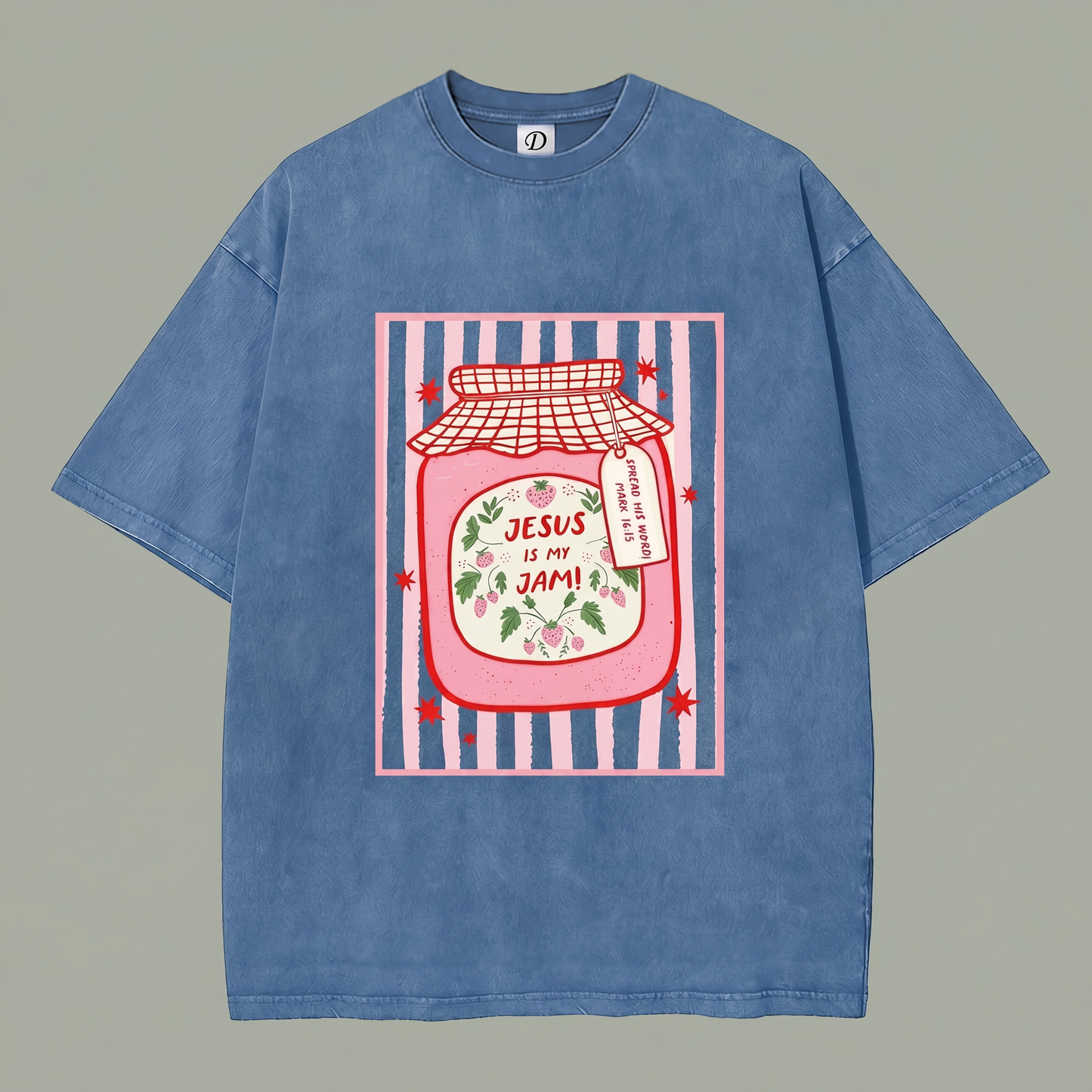 Berry Blessed Tee - Washed Denim Blue
